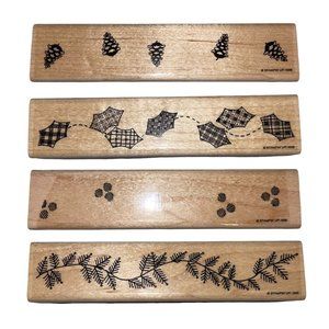 Stampin Up Vintage 1995 Set of 4 Christmas Holiday Border Stamps 5.5" Pinecones